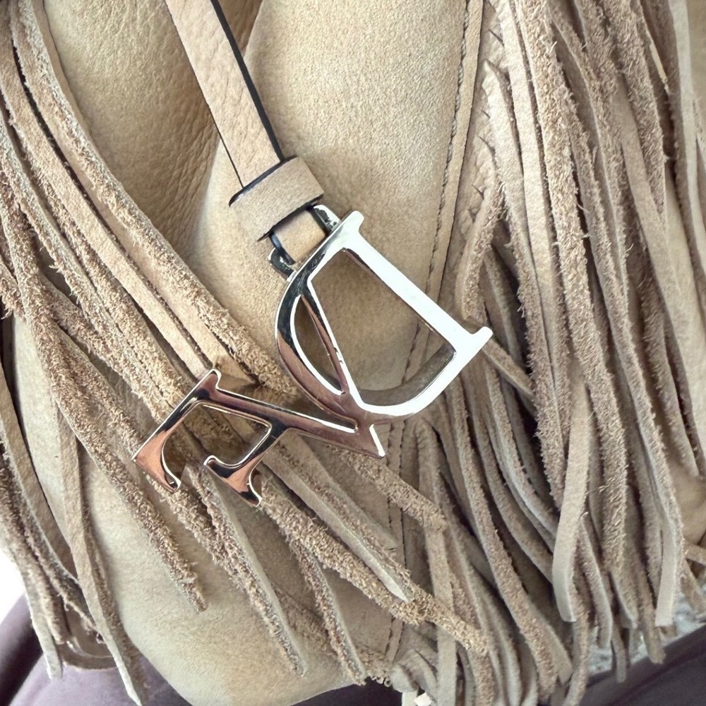 Diane von Furstenberg Tan Suede boho western Fringe Bucket Bag Crossbody - Picture 5 of 6